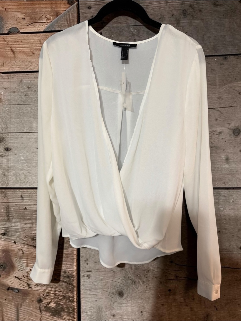 Forever 21 White Surplice Wrap Blouse Office Siren Draped V Neck NWT Medium